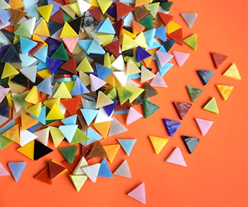 Lanyani Lanyani 800 Pieces Triangle Mosaic Tiles Stained Glass 58 inch Assorted Colors for Art Craft and Home Decorations  500g11lb Opaque11 pounds 