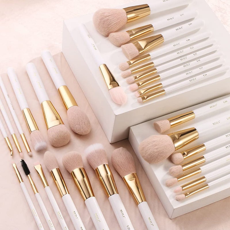 BEILI Makeup Brushes 30Pcs Professional Makeup Brush Set Premium Pink Vegan Synthetic Kabuki Foundation Blending Brush Face Powder Blush Concealers Eye Shadows Make Up Brush Set WhiteRose Gold - Image 5