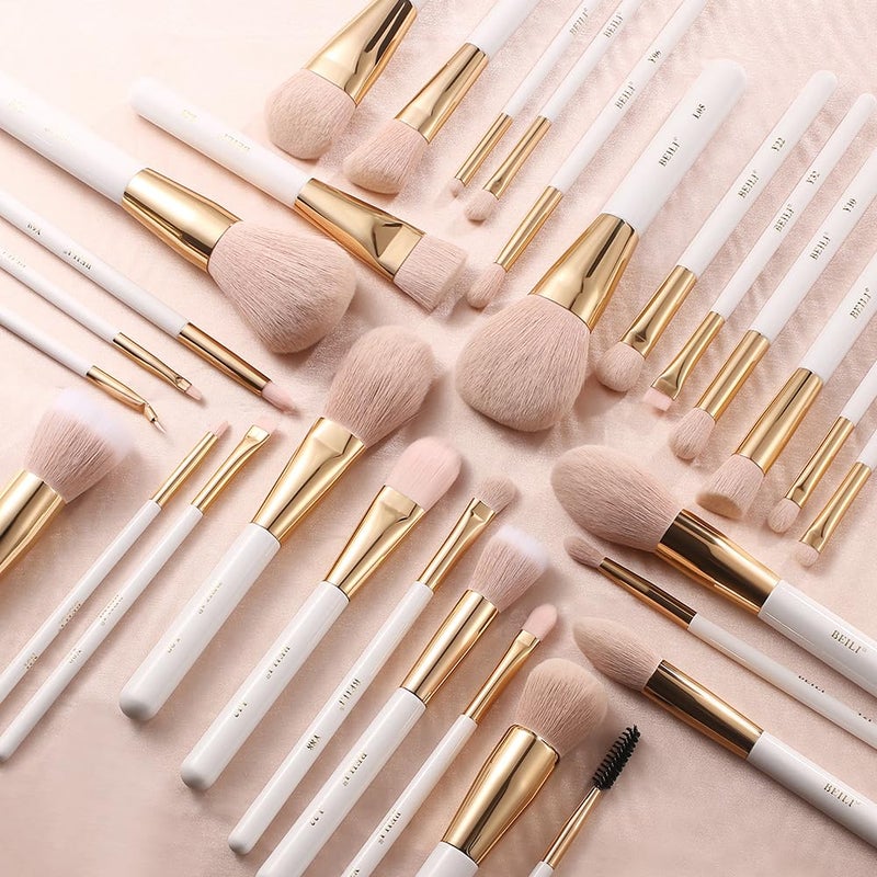 BEILI Makeup Brushes 30Pcs Professional Makeup Brush Set Premium Pink Vegan Synthetic Kabuki Foundation Blending Brush Face Powder Blush Concealers Eye Shadows Make Up Brush Set WhiteRose Gold - Image 2