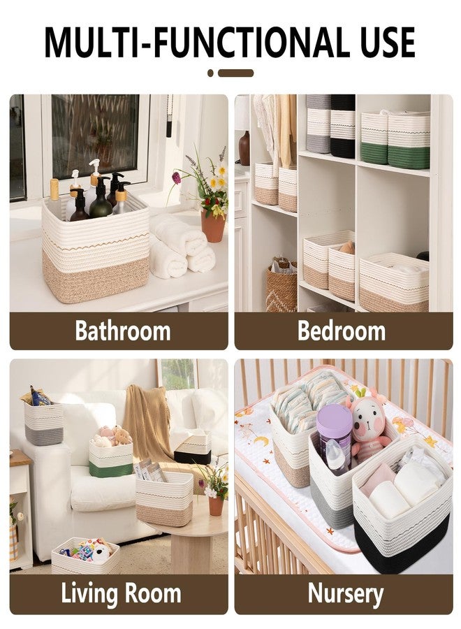 OIASKET 4 Pack Storage Baskets for Organizing, 13"X9"X7.87", Decorative Cotton Rope Baskets for Shelves, Small Woven Basket for Toys, Books and Towels, Brown & White - Image 4