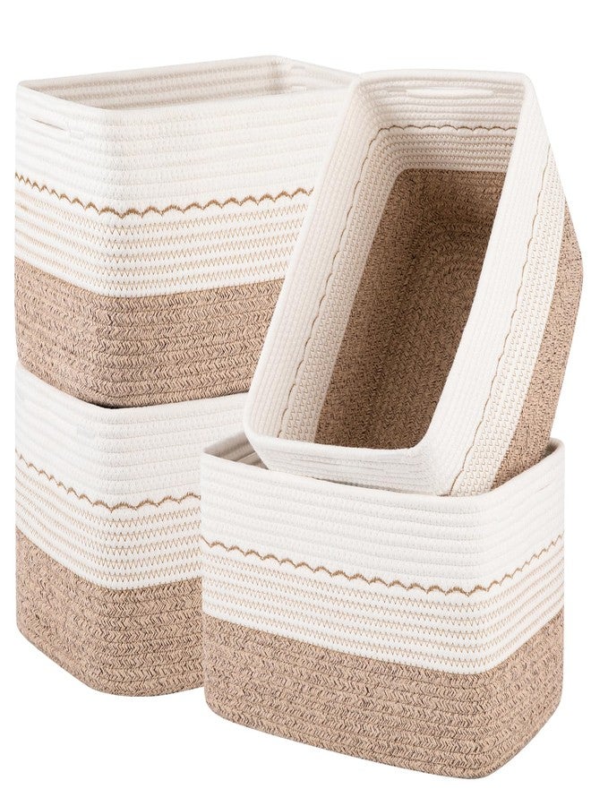 OIASKET 4 Pack Storage Baskets for Organizing, 13"X9"X7.87", Decorative Cotton Rope Baskets for Shelves, Small Woven Basket for Toys, Books and Towels, Brown & White - Image 1