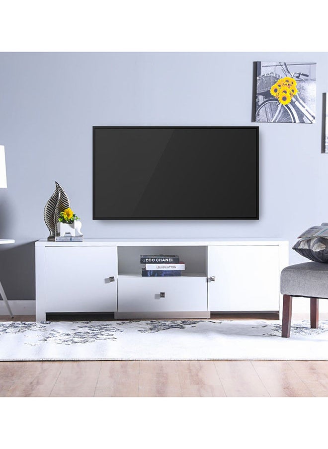 DANUBE HOME Heather TV Cabinet Entertainment Modern Design Wall Unit Furniture Wooden TV Stand For Living Room, Bedroom TV Unit Rack L160XW40XH50 cm - White  - Image 1
