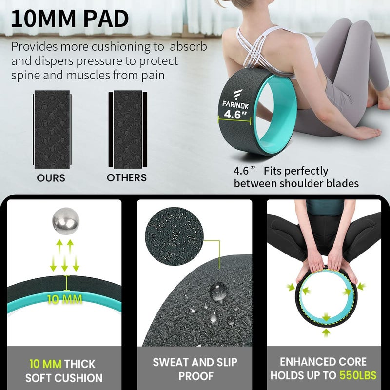 FARINOK Yoga Wheel for Back Pain Relief, Back Roller Wheel with Extra Cushion, Wider & Thickest Foam, Stretches and Strengthens Core Muscles - Image 4