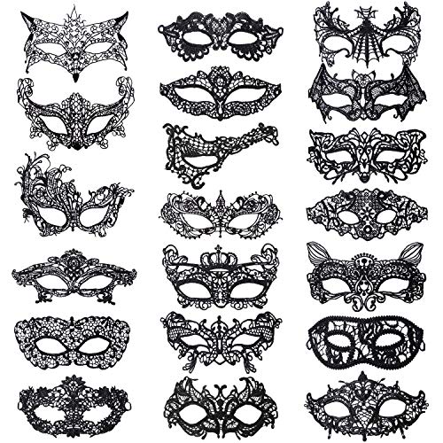 Xloey 20 Pieces Lace Mask Masquerade Venetian Eyemask Halloween Sexy Woman Lace Mask for Halloween Masquerade Carnival Party Costume Ball, Black - Image 5