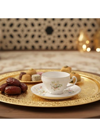 LUHPAR 150ML 12PCS CERAMIC CUP AND SAUCER SET WHITE WITH FLOWER DESIGN