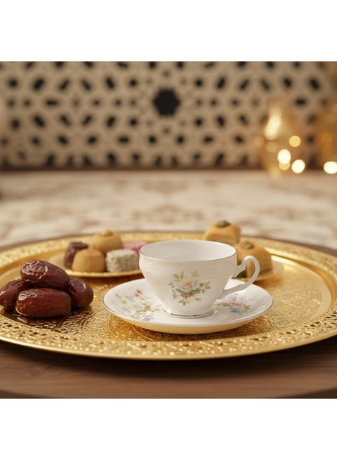 LUHPAR 150ML 12PCS CERAMIC CUP AND SAUCER SET WHITE WITH FLOWER DESIGN