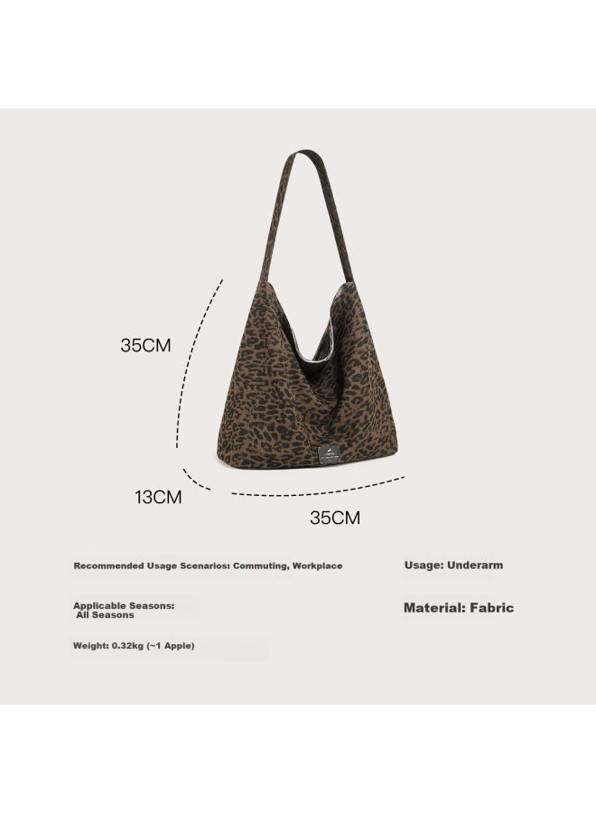 MOOD Miaodi Relaxed Lazy Style Leopard Print Large Capacity Double-sided Shoulder Commuter Canvas Tote Bag Women's Underarm Hobo Bag - Image 2