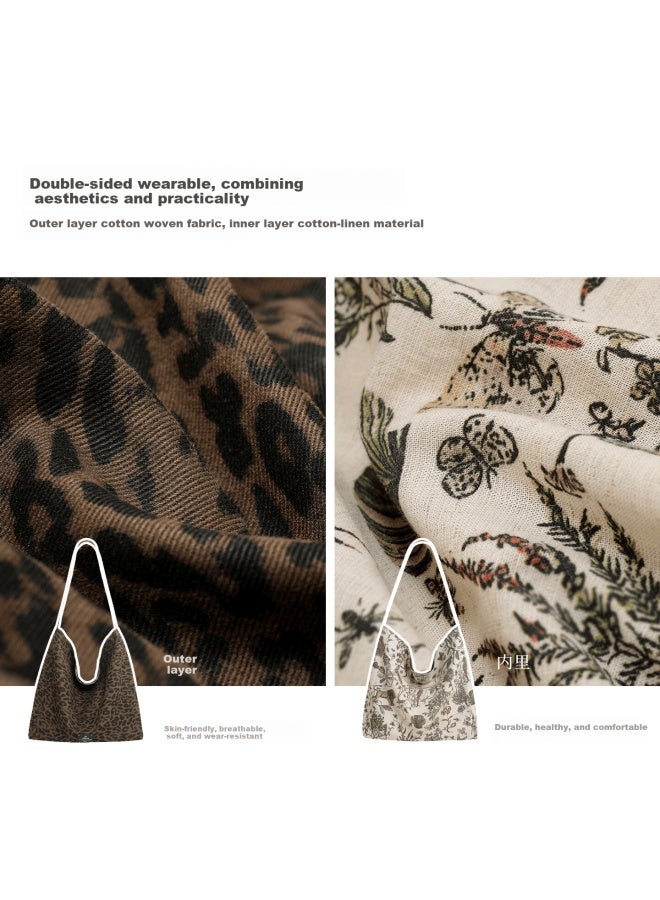 MOOD Miaodi Relaxed Lazy Style Leopard Print Large Capacity Double-sided Shoulder Commuter Canvas Tote Bag Women's Underarm Hobo Bag - Image 4