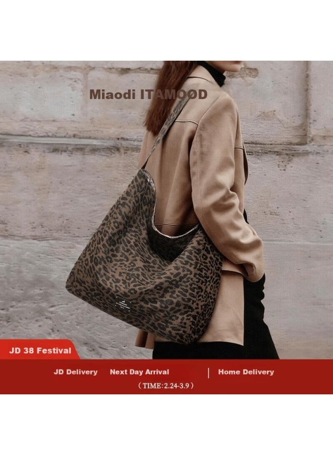 MOOD Miaodi Relaxed Lazy Style Leopard Print Large Capacity Double-sided Shoulder Commuter Canvas Tote Bag Women's Underarm Hobo Bag - Image 1