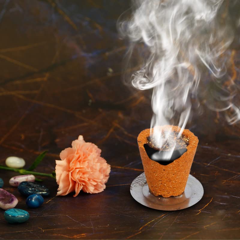 S K D S K D Mix Flavour ChandanRoseGuggal Havan Mini Dhoop Cup with Burner Plate for Pooja MeditationFestivals and Spiritual Events Dhoop Cup for Home OfficeDhoop sambrani Pack 1x12 Cups  - Image 3