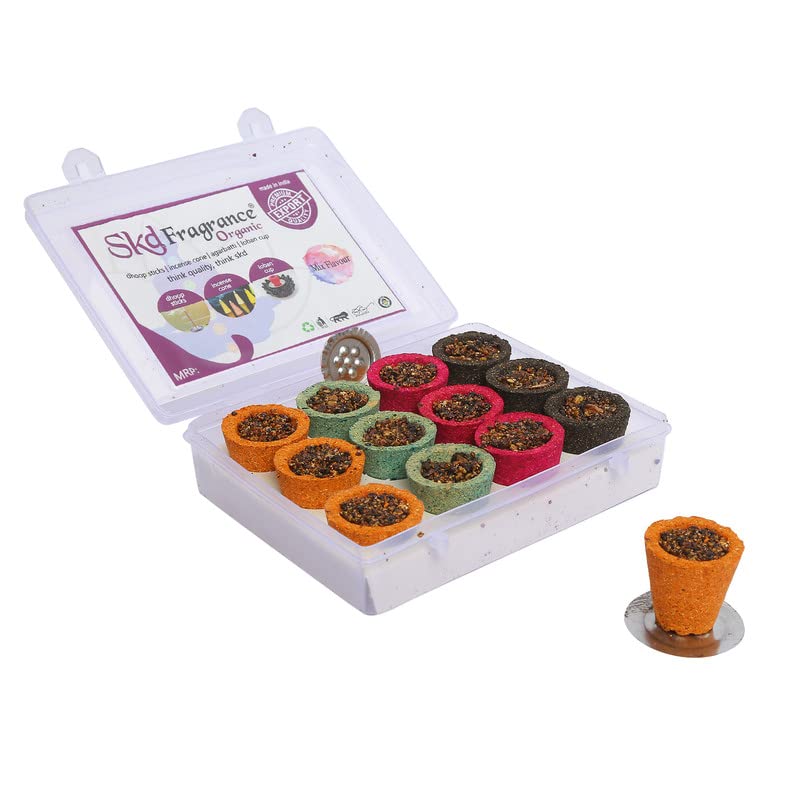 S K D S K D Mix Flavour ChandanRoseGuggal Havan Mini Dhoop Cup with Burner Plate for Pooja MeditationFestivals and Spiritual Events Dhoop Cup for Home OfficeDhoop sambrani Pack 1x12 Cups  - Image 4