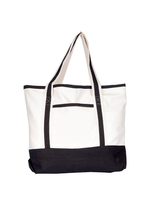 BYFT Natural Cotton Canvas Tote Bag with Black Tape Handles