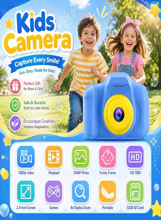 Desuccus Kids Camera for Boys Girls Age 3-9, Toddler Digital Camera with 32GB SD Card, 1080P Video, Games & Filters, Shockproof First Camera Toy, Birthday for 3 4 5 6 7 8 9 Year Old - Image 3