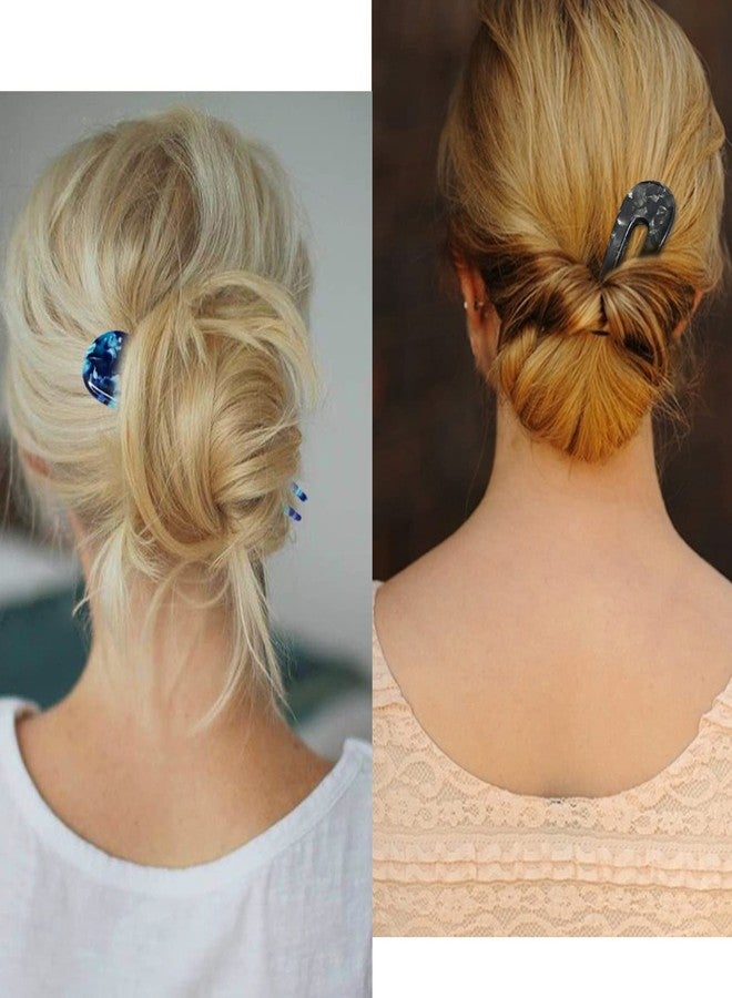 HYFEEL French Hair Forks Tortoise Shell U Shape Updo Hair Pins Clips for Thin Thick Hair, Long Classic 2 Prong Bun Hair Sticks Chignon Women Vintage Hairstyle Accessories, 3 Pack (Blue Brown Black) - Image 2