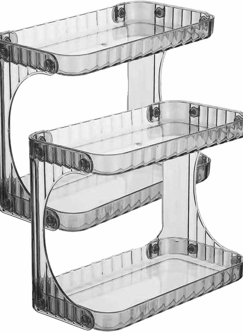 2 Pcs Multifunctional 2-Tier Cosmetic Organizer Storage Shelf Caddy Stand Countertop Makeup Rack Vanity Tray for Toiletries Perfume Jewelry Storage Shelf for Bathroom Dresser Home Kitchen - Image 1
