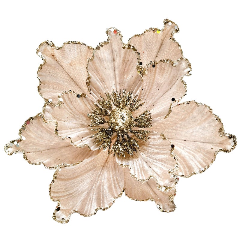 M2cbridge Artificial Christmas Magnolia Flowers Red Velvet Poinsettia Floral Picks for Christmas Wreath Tree Ornaments (4pcs Champagne Magnolia) - Image 1