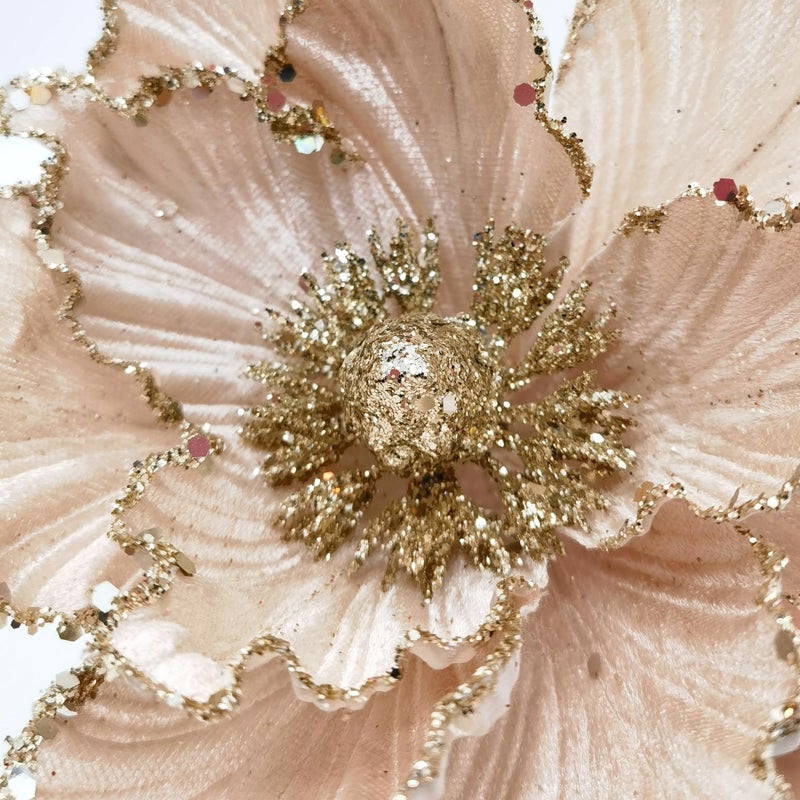 M2cbridge Artificial Christmas Magnolia Flowers Red Velvet Poinsettia Floral Picks for Christmas Wreath Tree Ornaments (4pcs Champagne Magnolia) - Image 5