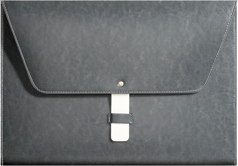 KASTWAVE PU Leather File Folder Document Holder for A4 Letter Size Paper, Multipurpose Waterproof Document Organizer Portfolio File Envelope Paperwork Case with Strap Closure for Travel,Study,Work (Gray) - Image 1