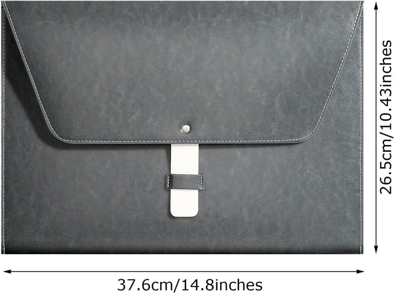 KASTWAVE PU Leather File Folder Document Holder for A4 Letter Size Paper, Multipurpose Waterproof Document Organizer Portfolio File Envelope Paperwork Case with Strap Closure for Travel,Study,Work (Gray) - Image 2