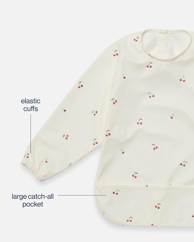 Lalo Smock Bib - Long Sleeve Bib for Infants and Toddlers - Elastic Cuffs, Large Catch-All Pocket, Waterproof Recycled Polyester - Easy to Clean for Mealtime and Art Time - Cherry Infant - Image 5
