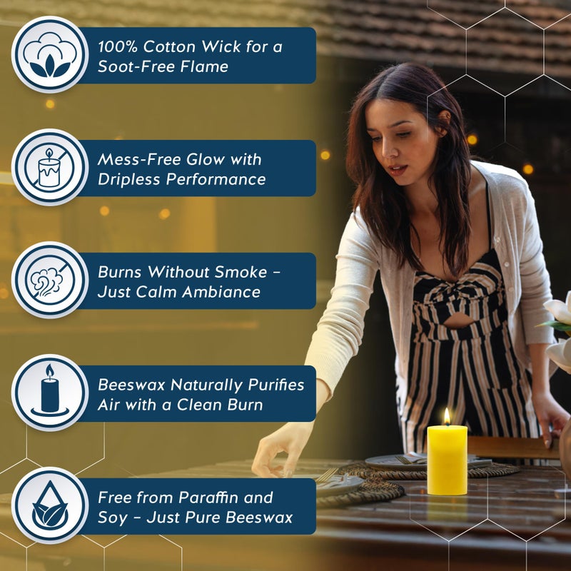 Alternative Imagination 100% Pure Beeswax Pillar Candle â€“ Large 3x6 Inch Handmade Candle with 80-Hour Burn Time â€“ Natural Honey Aroma â€“ Clean & Hypoallergenic â€“ Chemical-Freeâ€“ Natural Air Purifier â€“ Alternative Imagination - Image 4
