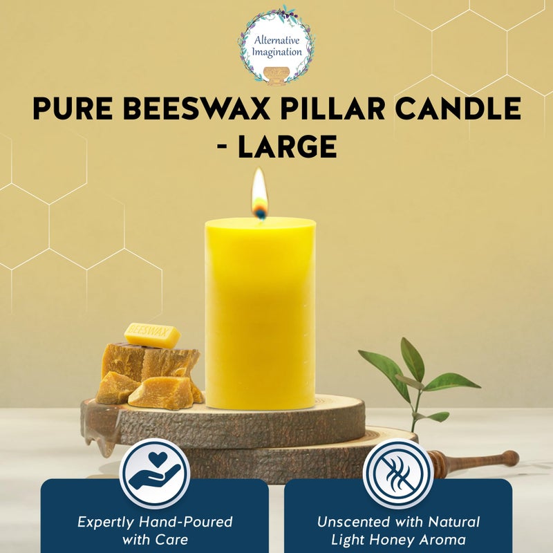 Alternative Imagination 100% Pure Beeswax Pillar Candle â€“ Large 3x6 Inch Handmade Candle with 80-Hour Burn Time â€“ Natural Honey Aroma â€“ Clean & Hypoallergenic â€“ Chemical-Freeâ€“ Natural Air Purifier â€“ Alternative Imagination - Image 2