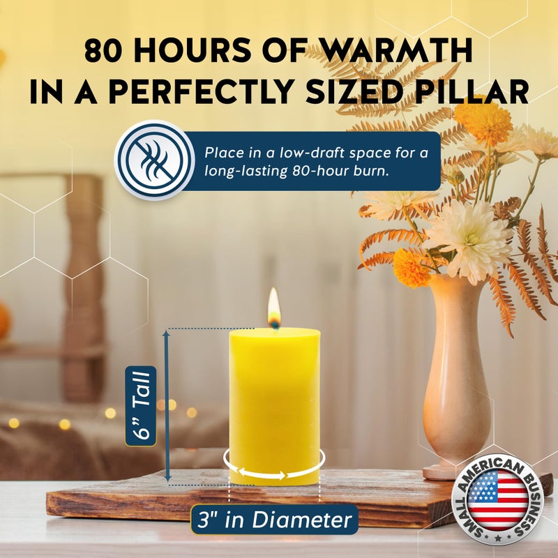 Alternative Imagination 100% Pure Beeswax Pillar Candle â€“ Large 3x6 Inch Handmade Candle with 80-Hour Burn Time â€“ Natural Honey Aroma â€“ Clean & Hypoallergenic â€“ Chemical-Freeâ€“ Natural Air Purifier â€“ Alternative Imagination - Image 3