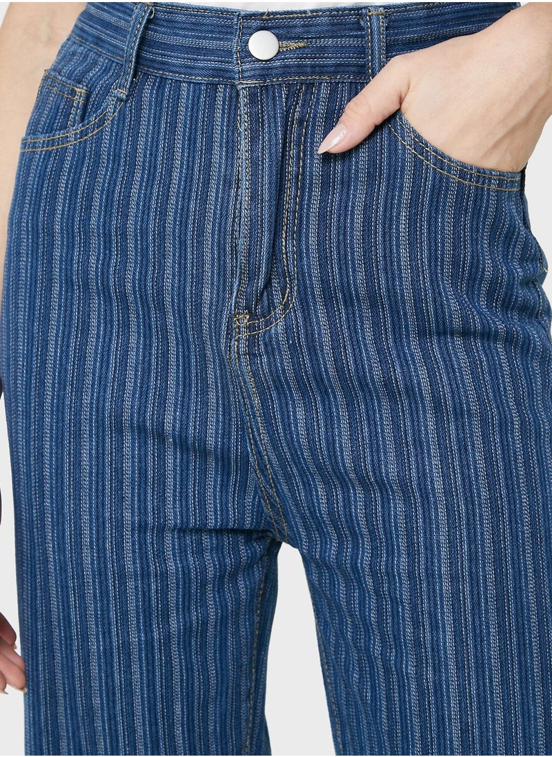 Ginger - Striped High Waist Straight Jeans - Image 1