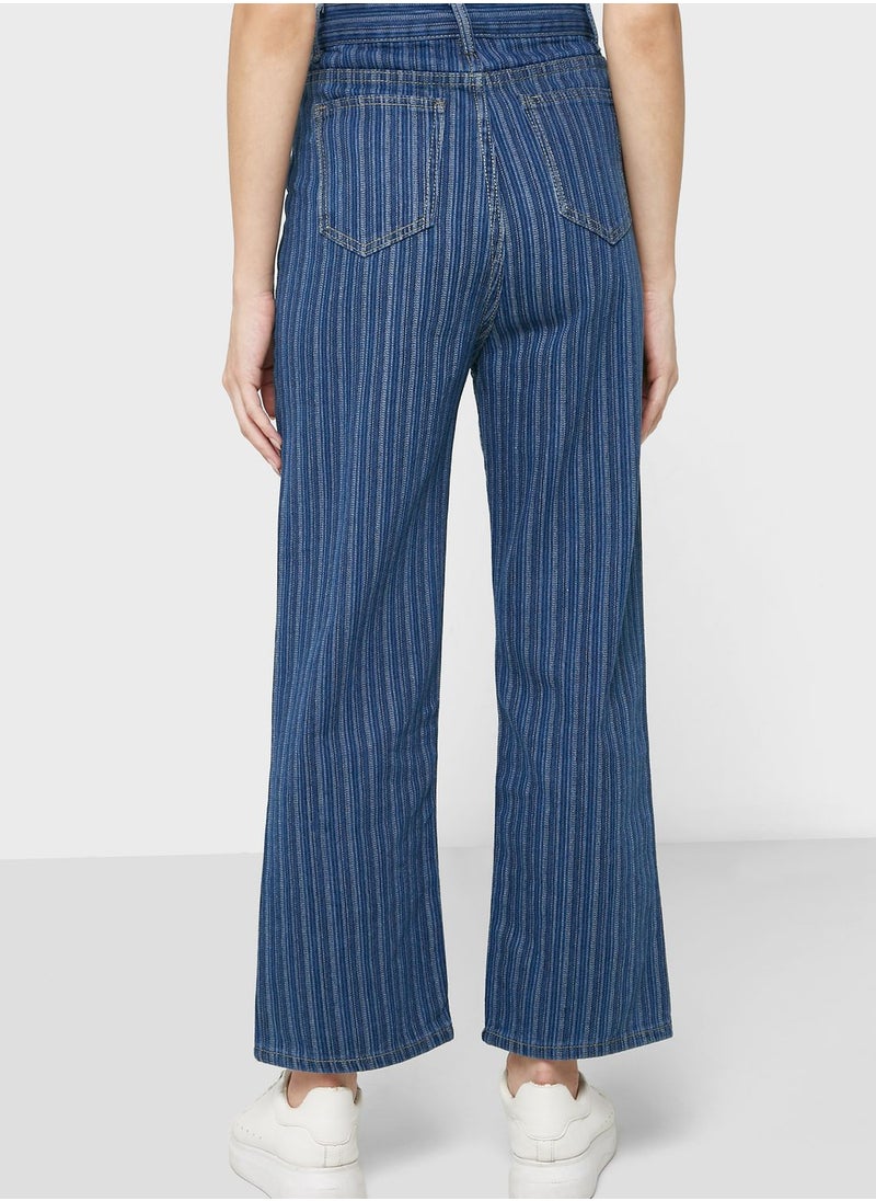 Ginger - Striped High Waist Straight Jeans - Image 1