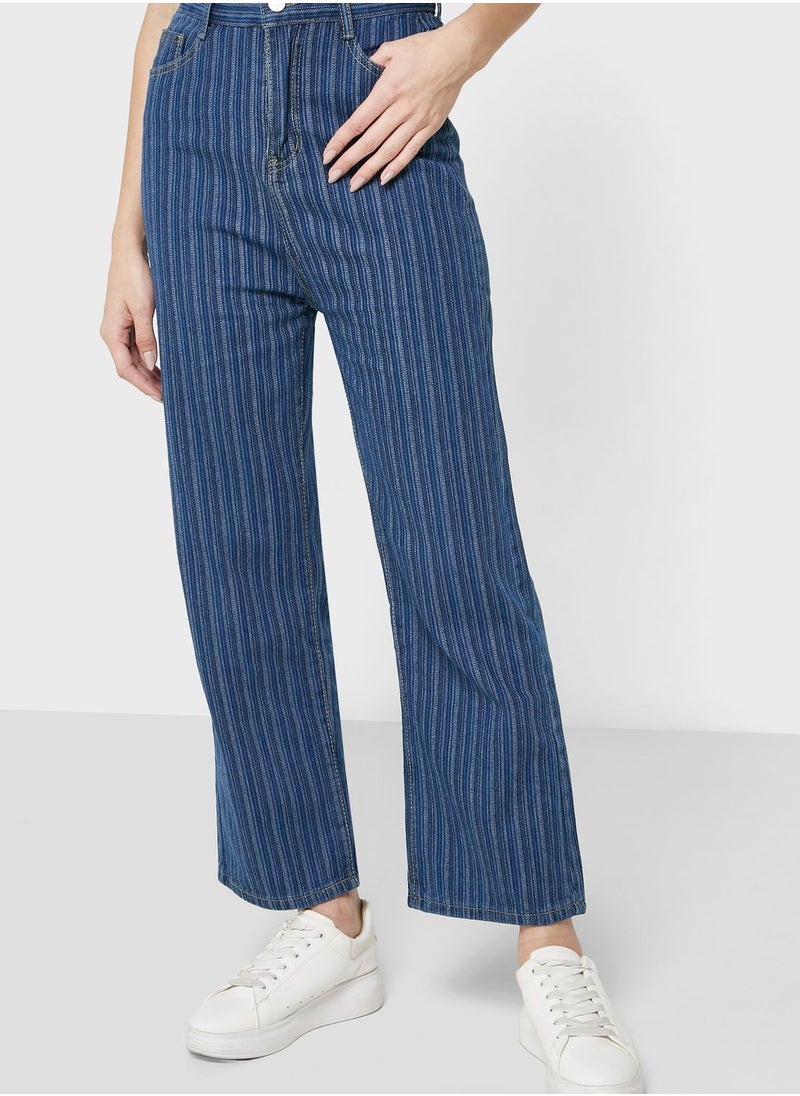 Ginger - Striped High Waist Straight Jeans - Image 1