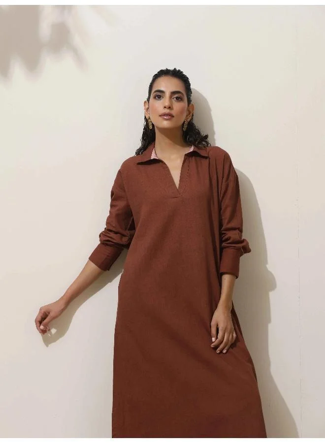 trueBrowns trueBrowns Brown Cotton Kurta  Pant Set