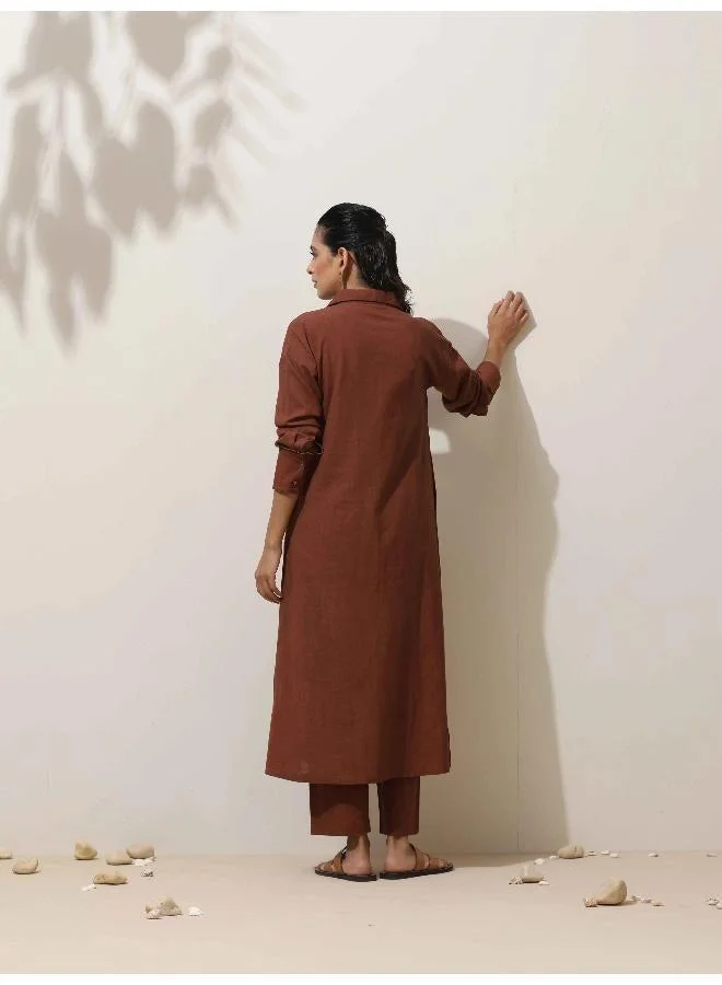 trueBrowns trueBrowns Brown Cotton Kurta  Pant Set