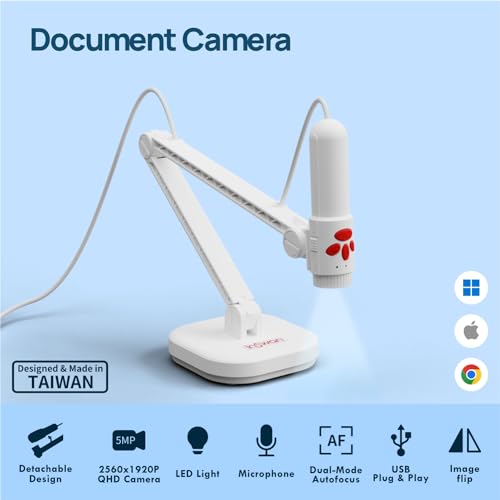 INSWAN INS3 Detachable Handheld USB Document Camera Flexible MultiAngle Perfect for Handson Teaching 3D Object Demo Mic LED Auto Focus Compatible with WindowsMaciPadChromebook White - Image 3
