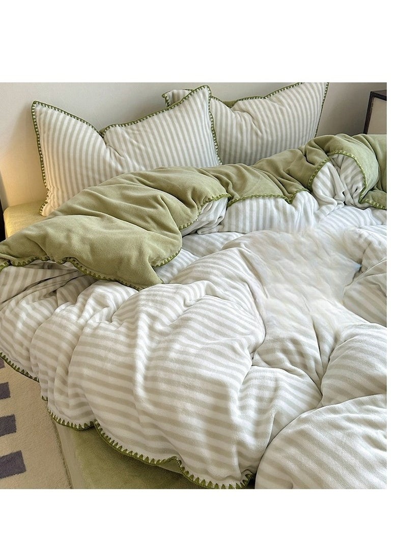 Generic Bed Sheet Style — Carved Velvet Cloth Embroidered Wide Edge Milk Velvet Four Piece Bedding Set  - Image 1