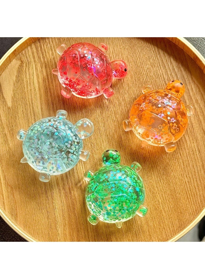 Orange Transparent Turtle Squishy Squeeze Toy, Star Filled Fidget Ball for Sensory Play - Image 4