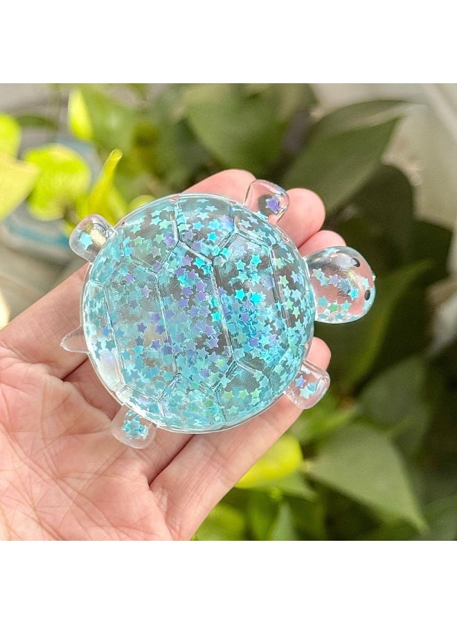 Orange Transparent Turtle Squishy Squeeze Toy, Star Filled Fidget Ball for Sensory Play - Image 5