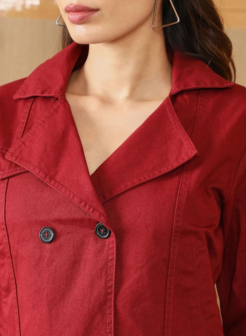 كامبوس سوترا Women's Venetian Red Double-Breasted Biker Jacket