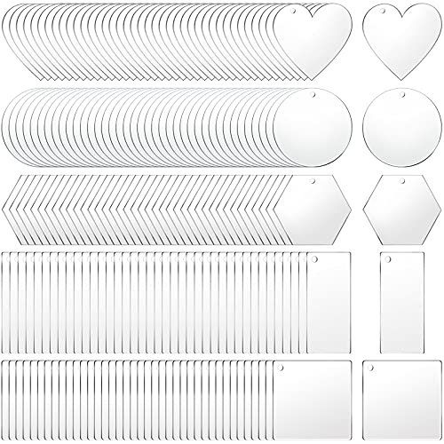Sdfsdf 200 Pieces Acrylic Keychain Blanks Acrylic Transparent Pendants Includes Circle Heart Square Rectangle and Hexagon Shaped Keychain Blanks for DIY Crafts Projects (C-50) - Image 1