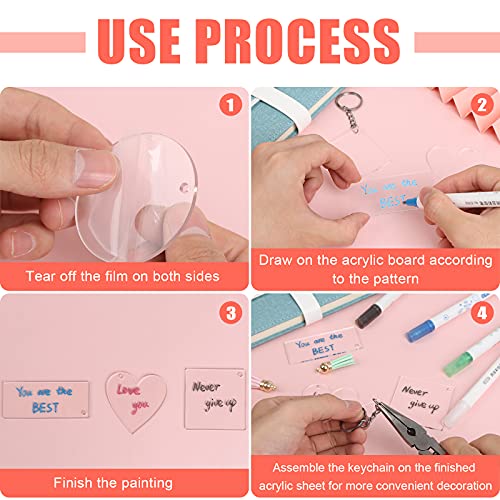 Sdfsdf 200 Pieces Acrylic Keychain Blanks Acrylic Transparent Pendants Includes Circle Heart Square Rectangle and Hexagon Shaped Keychain Blanks for DIY Crafts Projects (C-50) - Image 2