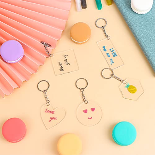 Sdfsdf 200 Pieces Acrylic Keychain Blanks Acrylic Transparent Pendants Includes Circle Heart Square Rectangle and Hexagon Shaped Keychain Blanks for DIY Crafts Projects (C-50) - Image 3