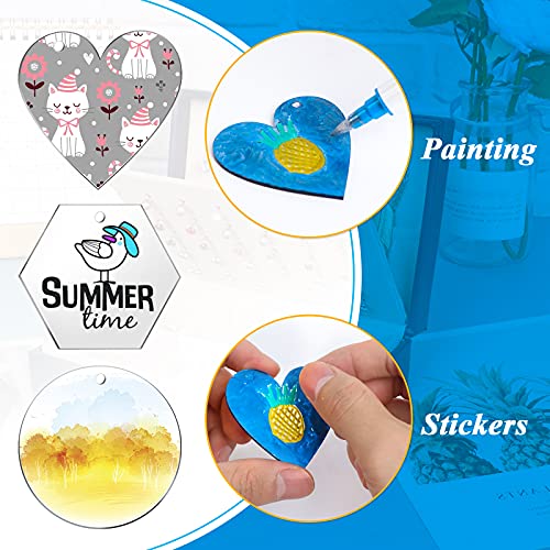 Sdfsdf 200 Pieces Acrylic Keychain Blanks Acrylic Transparent Pendants Includes Circle Heart Square Rectangle and Hexagon Shaped Keychain Blanks for DIY Crafts Projects (C-50) - Image 4