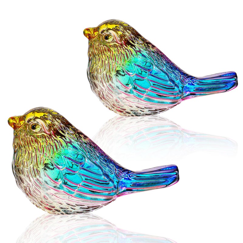 QFkris 3" Small Bird Statues Home Decor Accents Blown Glass Birds Decor for Tabletop, Office Desk, Living Room, Coffee Table, Shelf, Bookshelf (2 PCAK) - Image 1
