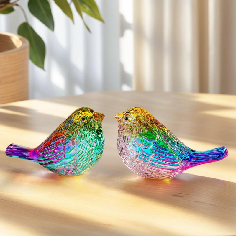 QFkris 3" Small Bird Statues Home Decor Accents Blown Glass Birds Decor for Tabletop, Office Desk, Living Room, Coffee Table, Shelf, Bookshelf (2 PCAK) - Image 2