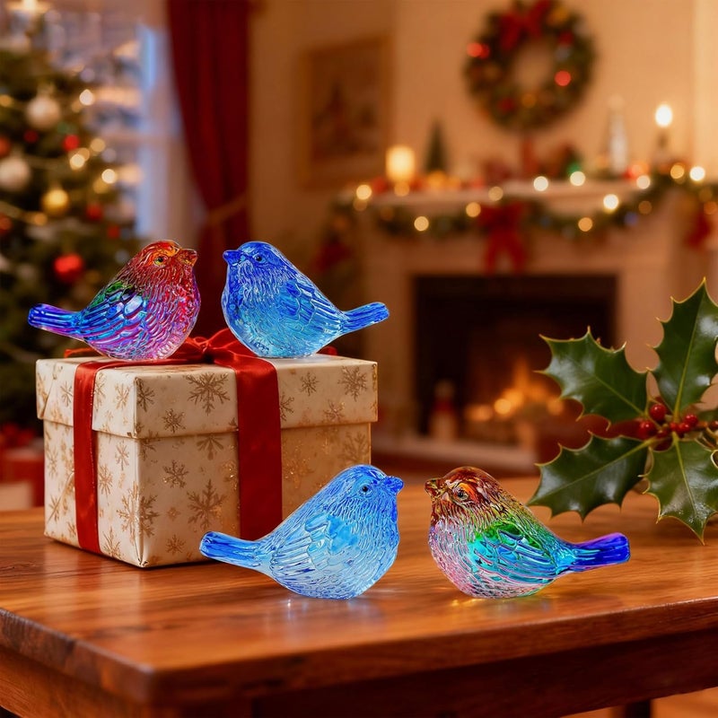 QFkris 3" Small Bird Statues Home Decor Accents Blown Glass Birds Decor for Tabletop, Office Desk, Living Room, Coffee Table, Shelf, Bookshelf (2 PCAK) - Image 5
