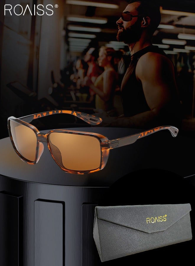 roaiss Polarized Sports Sunglasses for Men Women, UV400 Protection Cycling Glasses, Outdoor Dust Proof Goggles for Baseball Running Fishing Golf, Leopard Pattern and Brown - Image 1