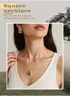 Generic A pair of jewelry set: necklace and earrings. This dazzling square diamond fashion rhinestone decorative jewelry set includes a necklace and earrings, a perfect two-piece set suitable for ladies, perfect for gifts for girlfriends, wives, mothers, bridesmaids, and wedding parties.  - Image 2