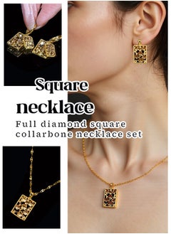 Generic A pair of jewelry set: necklace and earrings. This dazzling square diamond fashion rhinestone decorative jewelry set includes a necklace and earrings, a perfect two-piece set suitable for ladies, perfect for gifts for girlfriends, wives, mothers, bridesmaids, and wedding parties.  - Image 1