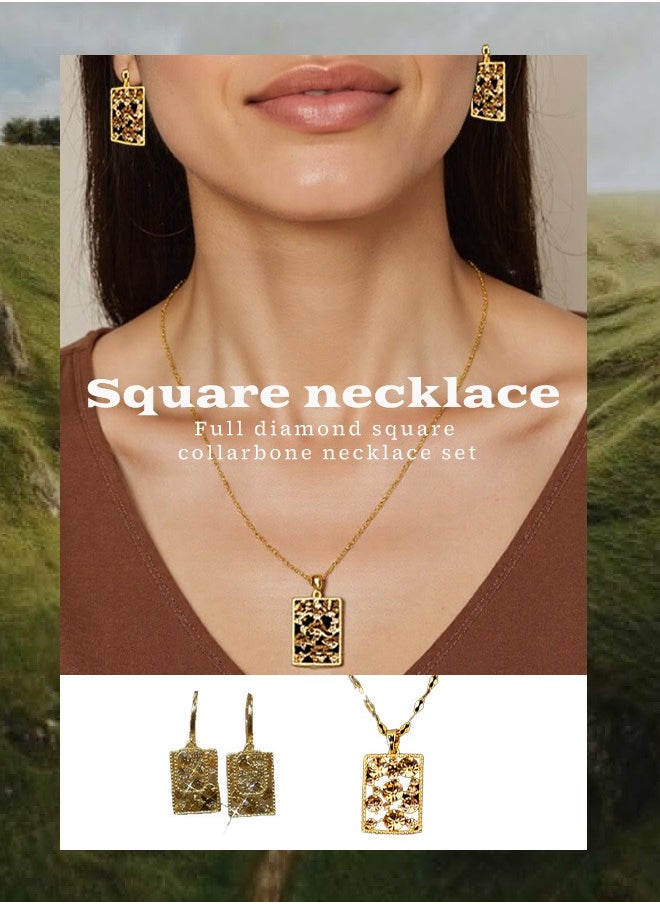 Generic A pair of jewelry set: necklace and earrings. This dazzling square diamond fashion rhinestone decorative jewelry set includes a necklace and earrings, a perfect two-piece set suitable for ladies, perfect for gifts for girlfriends, wives, mothers, bridesmaids, and wedding parties.  - Image 3
