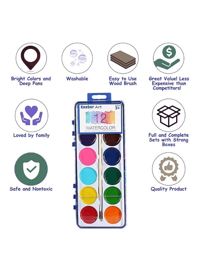 Keebor 12 Colors Watercolor Paint Set for Kids, 24 Pack Washable Water Colors for Party Favors, Gifts, Classroom Supplies (Wood Brushes Included) - Image 4