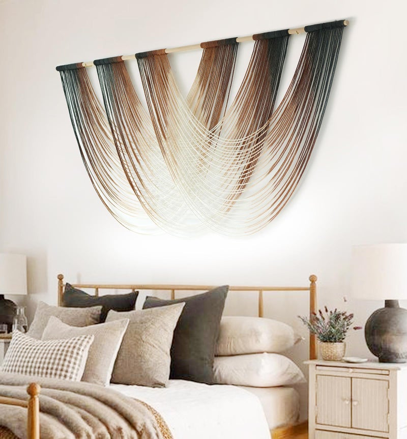 Jakalin Macrame Wall Hanging Brown Dip Dyed Large Fiber Yarn Wall Art Boho Wall Decor Boho Bedroom Living Room Wall Decor,59" W x 33" L - Image 5